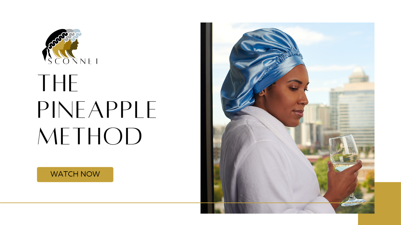 Load video: For those of you who like to wear your hair in a &quot;pineapple&quot; at night, you can wrap the scarf attachment around your head to protect the base of your hair and your edges.  Then place the bonnet portion of the sconnet around your &quot;pineapple.&quot;